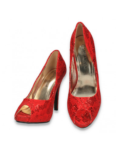 Pantofi decupati, pentru dama, din dantela, rosii - W356