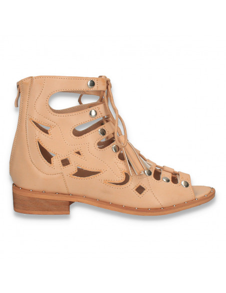 Ghete de vara, stil gladiator, cu decupaje, camel - W359