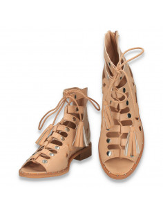 Ghete de vara, stil gladiator, cu decupaje, camel - W359 2