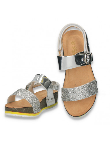 Sandale argintii pentru fete, cu glitter - W380