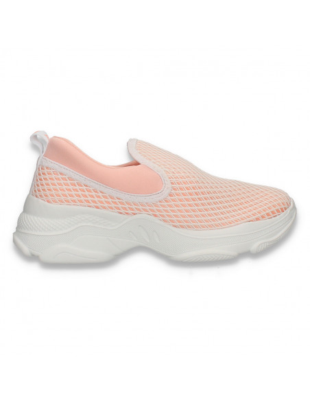 Sneakers sport, slip-on, pentru femei, alb-roz - W433