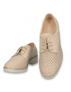 Pantofi femei, cu siret, perforatii si strasuri, bej - W458 2