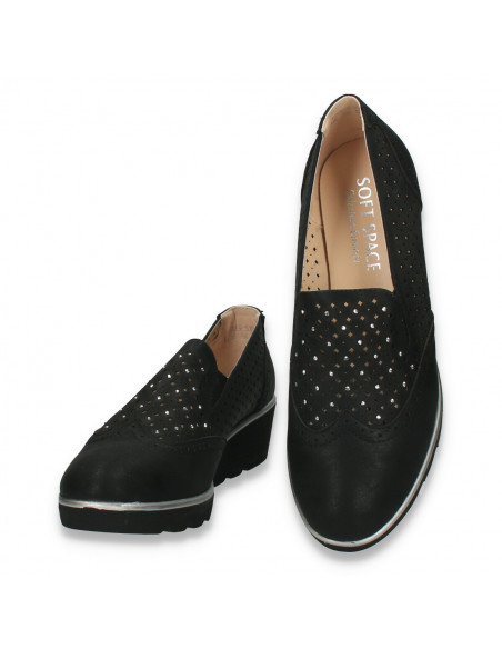Pantofi femei, cu perforatii si strasuri, negri - W460