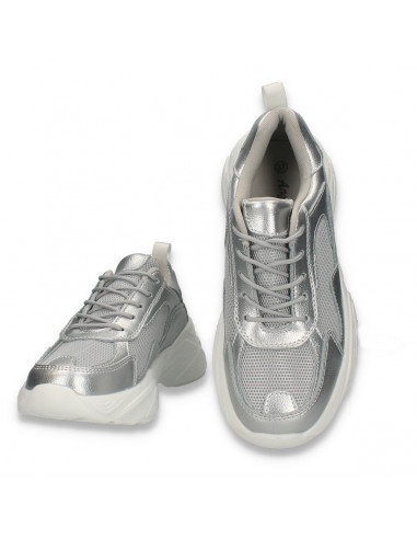 Pantofi sport dama, din piele si textil, cu talpa groasa, bleumarin - W547