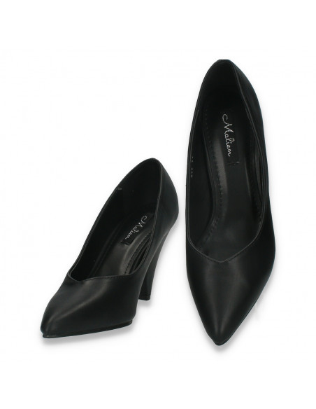 Pantofi eleganti, cu toc mic, piele eco, negri - W593