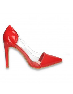 Pantofi stiletto, din lac, cu insertii de silicon, rosii - W611