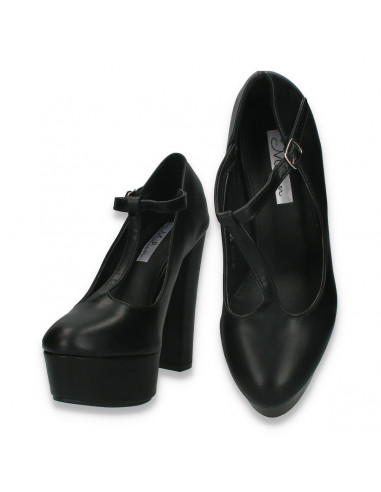 Pantofi femei, cu platforma si toc inalt, negri - W637