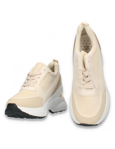 Sneakers casual dama, cu talpa groasa, bej-auriu - W672