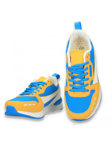 Sneakers colorati pentru dama, cu talpa subtire, albastru-galben - W675