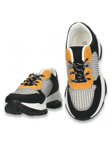 Pantofi casual dama, cu talpa groasa, negru-galben - W680
