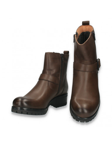 Ghete stil moto, pentru dama, din piele, maro - W699