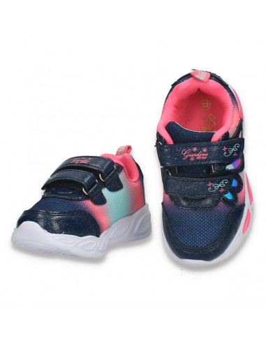 Pantofi sport, cu leduri, pentru fetite, bleumarin-fucsia - W775