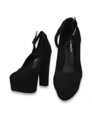 Pantofi femei, cu bareta si toc inalt, negri - W832