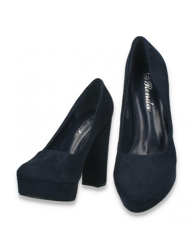 Pantofi femei, cu toc inalt, gros, bleumarin - W836