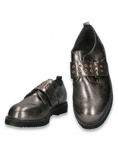 Pantofi casual fete, cu catarama, argintii - W848