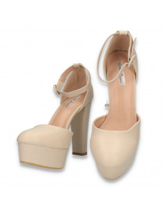 Pantofi dama, toc masiv si bareta, bej  - W913 2