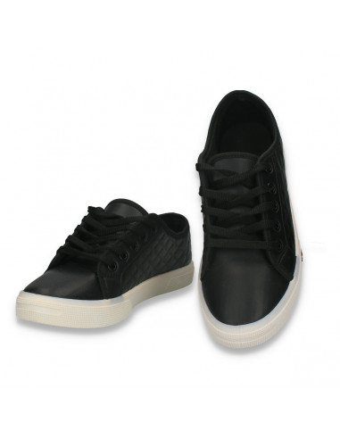 Pantofi casual dama, cu siret, negri  - W919