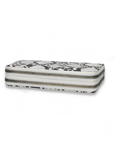 Portmoneu dama, din piele eco, cu snake-print, alb-negru - M418