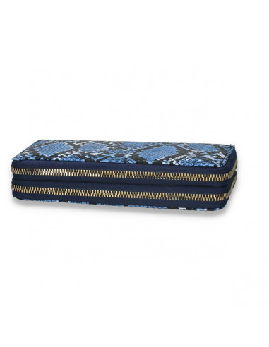 Portmoneu dama, din piele eco, cu snake-print, albastru-negru - M419