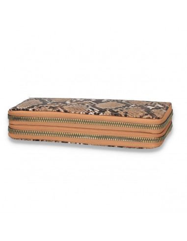 Portmoneu dama, din piele eco, cu snake-print, bej-negru - M421