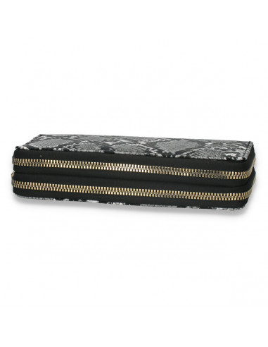 Portmoneu dama, din piele eco, cu snake-print, gri-negru - M422