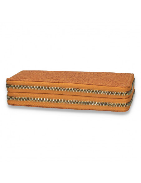 Portmoneu dama, din piele eco, cu imprimeu floral, galben - M425