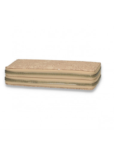 Portmoneu dama, din piele eco, cu imprimeu floral, bej - M429