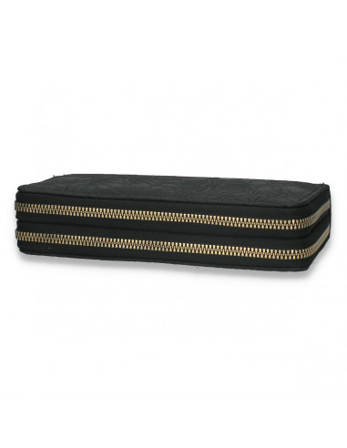 Portmoneu dama, din piele eco, cu imprimeu floral, negru - M431