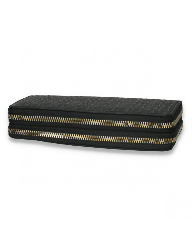 Portmoneu dama, din piele eco, cu imprimeu croco, negru - M438