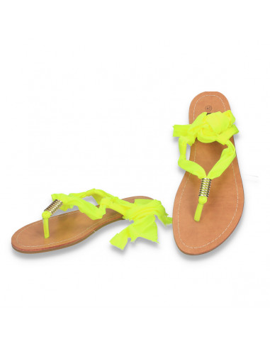 Sandale dama infradito, din material textil, verde neon - W1005