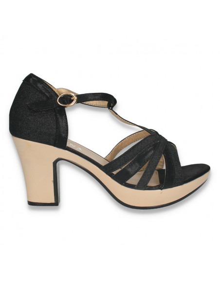 Sandale cu toc gros pentru femei, negre - W1032