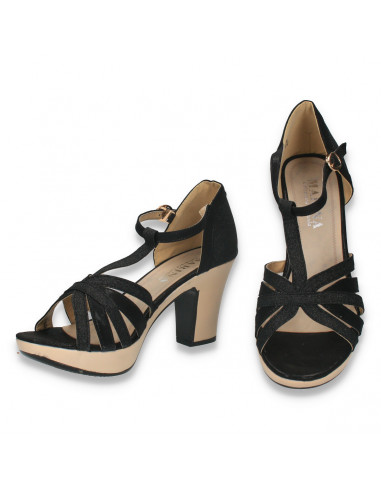 Sandale cu toc gros pentru femei, negre - W1032