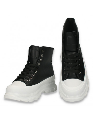 Ghete trendy pentru dama, cu talpa inalta, negre - W1051