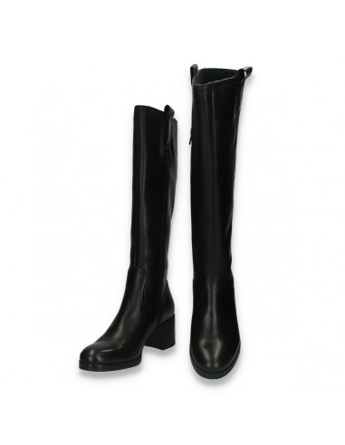 Cizme lungi din piele pentru femei, model clasic, negre - W1156