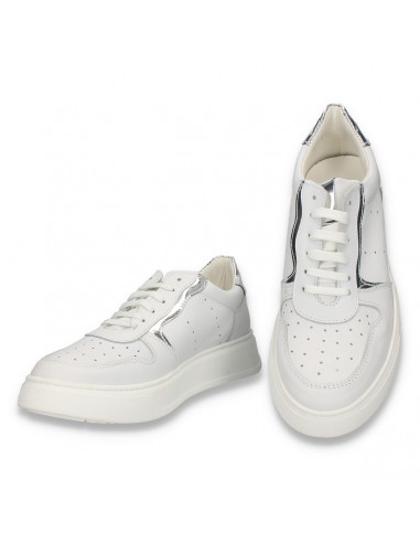 Pantofi casual pentru femei, din piele, alb-argintiu - W1160