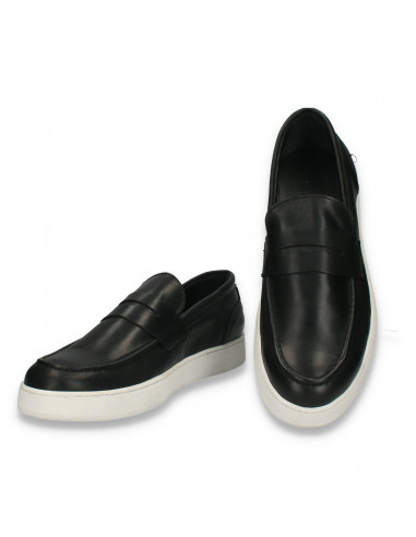 Pantofi casual din piele pentru barbati, fara sireturi, negri - W1162
