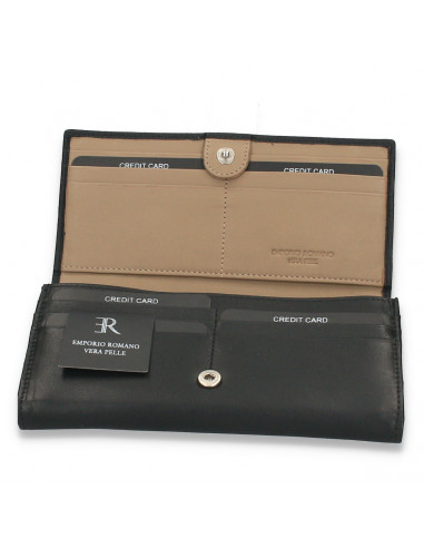Portmoneu dama, din piele, negru-taupe - M667