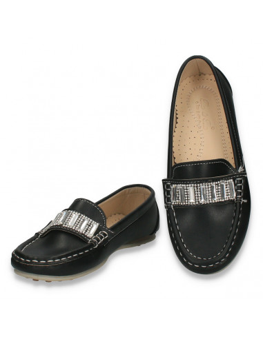 Mocasini fete, cu strasuri, negri - W1232