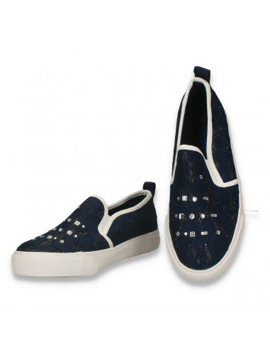 Espadrile bleumarin, din dantela, pentru fete - W1233