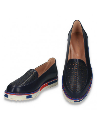 Pantofi casual dama din piele ecologica, cu perforatii, bleumarin - W1247