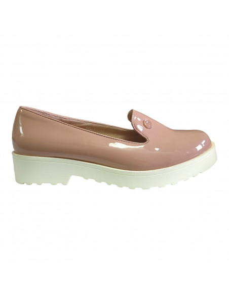 Pantofi dama casual, piele ecologica lacuita, roz