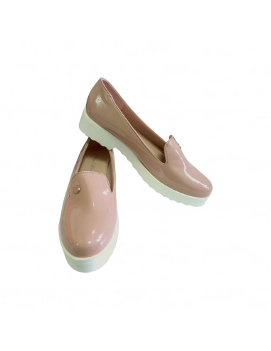 Pantofi dama casual, piele ecologica lacuita, roz