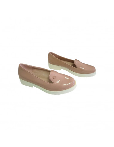 Pantofi dama casual, piele ecologica lacuita, roz
