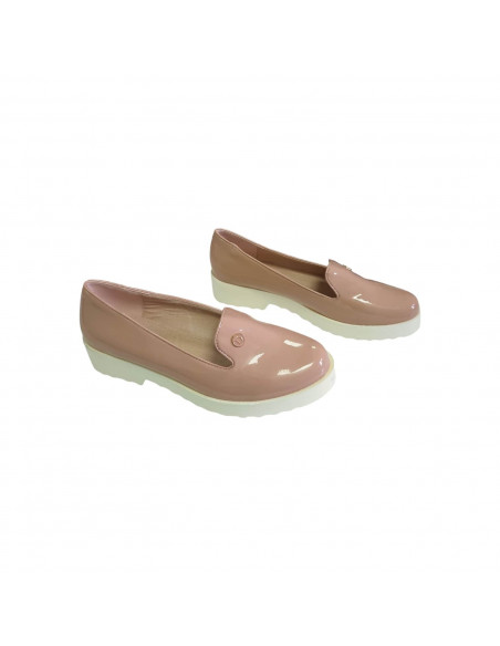 Pantofi dama casual, piele ecologica lacuita, roz