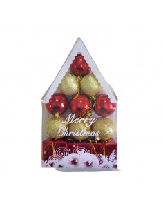 ornamente de craciun, globuri si cutii cadouri, globuri rosii, globuri aurii, decoratiune brad de craciun, ornament tobe