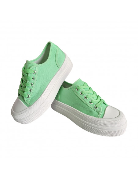 pantofi femei, pantofi dama, sneakers dama verzi, snakers femei din textil, sneakers cu talpa inalta alba