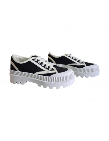 pantofi femei, pantofi dama, sneakers dama negru cu alb, snakers femei din textil, sneakers cu talpa inalta alba striata