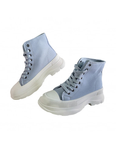 Ghete cu talpa groasa, ghete pentru femei albastru deschis, ghete alabstri deschisi din textil pentru femei