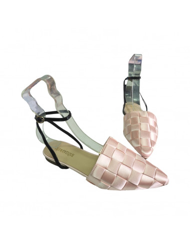 saboti dama, saboti pentru femei, saboti eleganti cu toc jos femei, saboti roz pastel slingback, saboti cu bareta