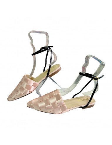 saboti dama, saboti pentru femei, saboti eleganti cu toc jos femei, saboti roz pastel slingback, saboti cu bareta